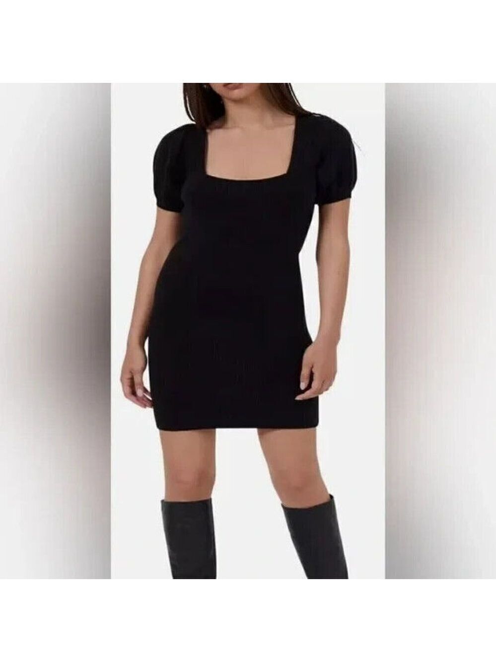 French Connection womens "Babysoft Puff" dress short sleeve black sz Medium